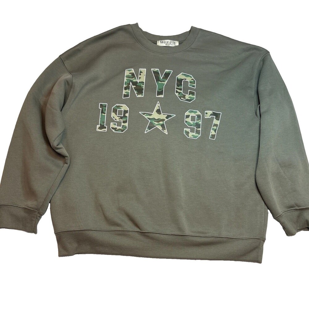 Wound Up Brand, Women's Olive Green Graphic Sweatshirt Size XL 16-18